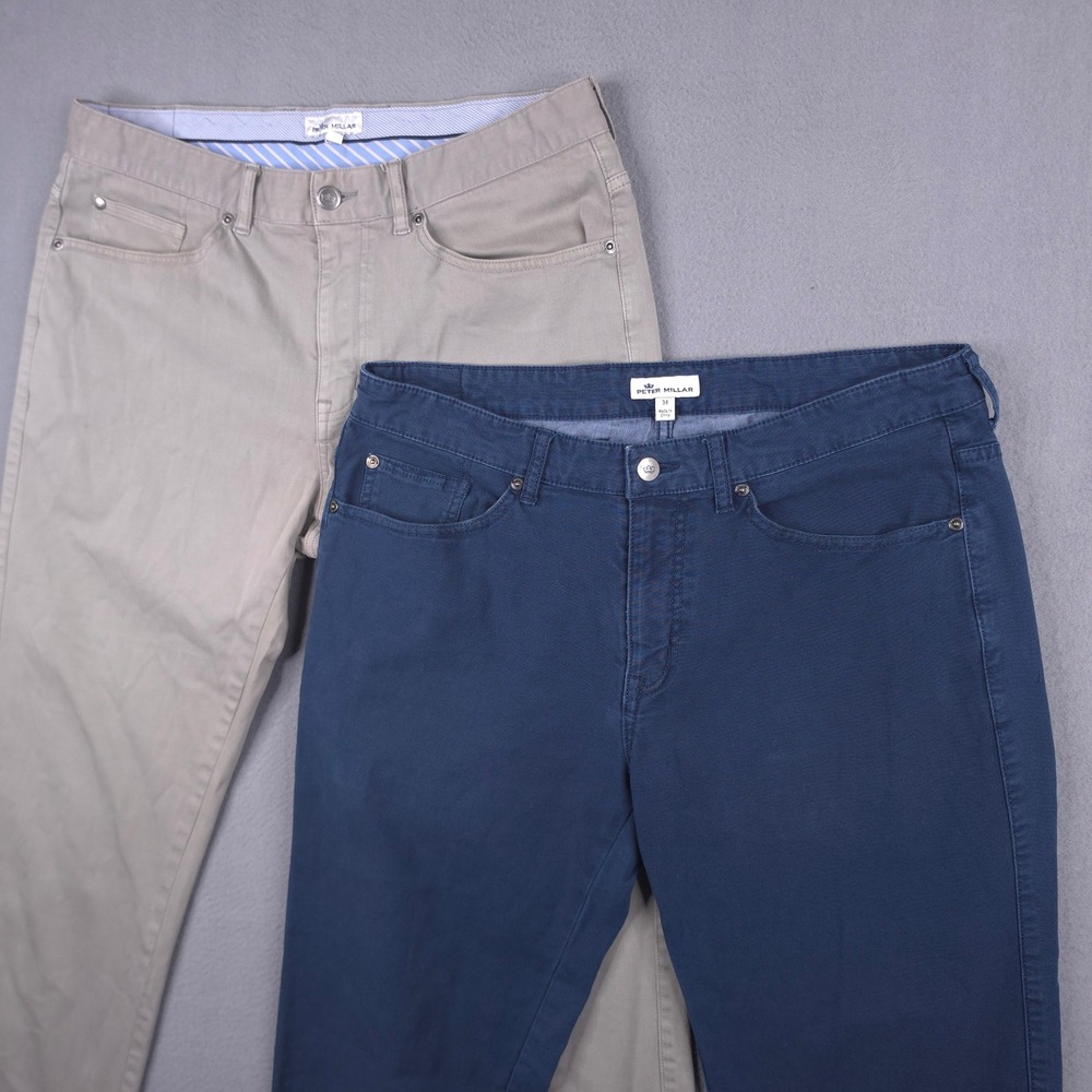 Peter Millar Pants 5 Pocket Canvas Blue 34x33 Cotton Stretch Preppy Luxury